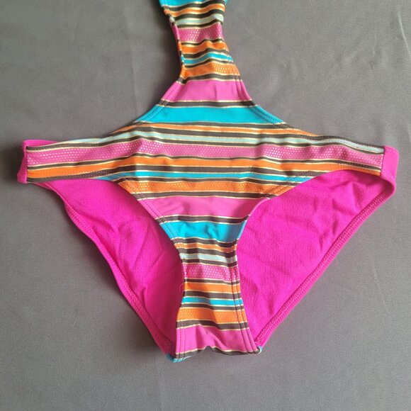 Op Swimsuit Womens 5 Pink Striped Bikini Onepiece Y2K Cutout Halter Beach Travel - Picture 4 of 9